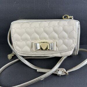 Betsey Johnson Wallet On A String Off White Faux Leather Gold Accent Handbag NEW